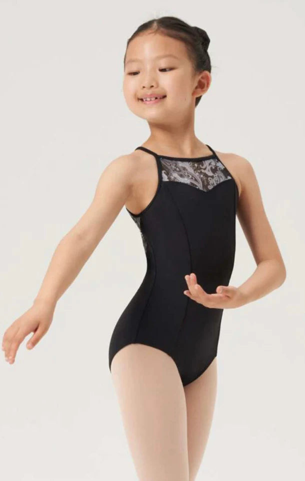 Printed Mesh Halter Leotard (Bloch M807C) BLACK