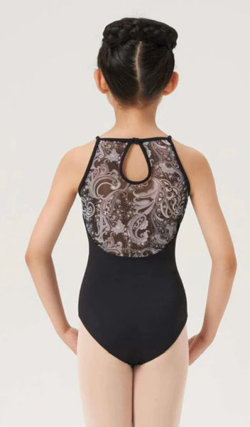 Printed Mesh Halter Leotard (Bloch M807C) BLACK