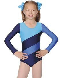 ROCH VALLEY Children Long Sleeve Gymnastics Leotard Code: HOP Blue and Black - Shopdance.co.uk