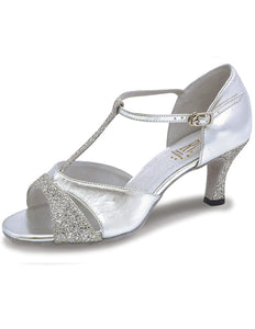 Ladies T Bar Ballroom Shoe 2.5" Flared Heel SILVER by Roch Valley Code: LUCINA - Shopdance.co.uk