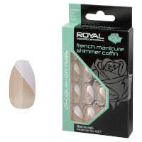Royal 24 Glue-On Nails - French Manicure Shimmer Coffin
