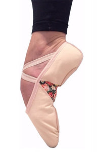 Basilica Canvas Ballet Shoes PINK with floral pattern split sole - Taglia Dancewear. - Shopdance.co.uk