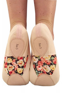 Basilica Canvas Ballet Shoes PINK with floral pattern split sole - Taglia Dancewear. - Shopdance.co.uk
