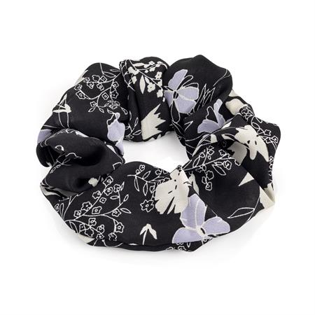 Black and white colour flower print elasticated hair scrunchie. - Shopdance.co.uk