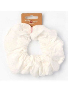 Molly & Rose White 100% Cotton Broderie Anglaise Fabric Scrunchie